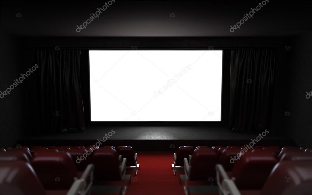 empty cinema auditorium with blank screen frame