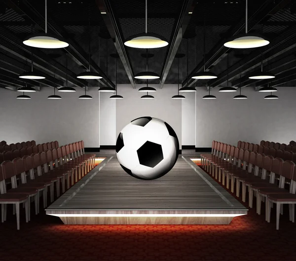 Balón de fútbol situado en el podio de la moda — Foto de Stock