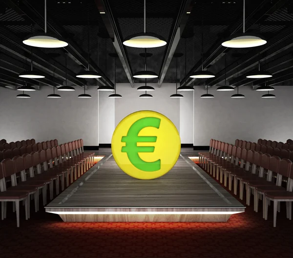 Moneda de oro en euros situada en el podio de la moda —  Fotos de Stock