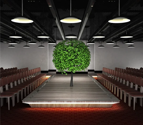 Leafy tree situated on fashion podium — Stock Photo, Image