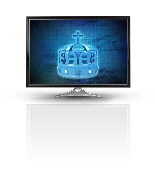 Magische Krone auf blauem neuen modernen Bildschirm isoliert auf weißem — Stockfoto