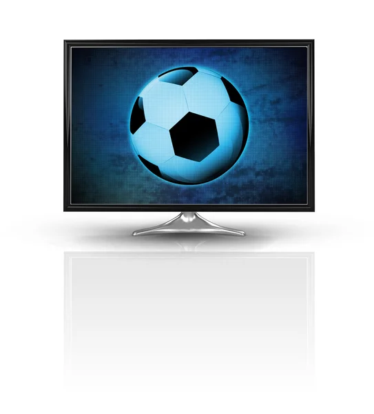 Bola de fútbol mágica en azul nueva pantalla moderna aislada en blanco — Foto de Stock