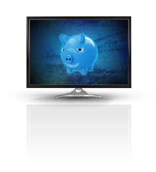 Magische varken op blauw nieuwe moderne scherm geïsoleerd op wit — Stockfoto