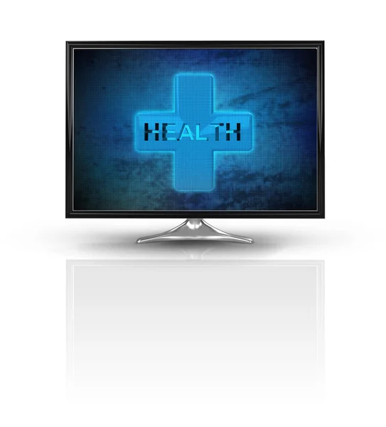 Croix de santé magique sur le nouvel écran moderne bleu isolé sur blanc — Photo