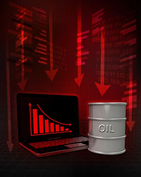 Barril de petróleo con resultados negativos en línea en los negocios — Foto de Stock