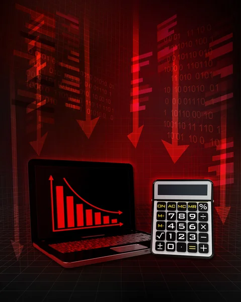 Calculadora com resultados negativos on-line no negócio — Fotografia de Stock