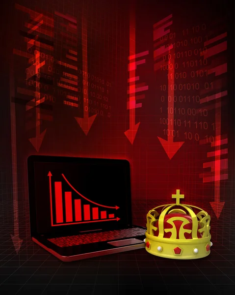 Королевская корона с негативными онлайн-результатами в бизнесе — стоковое фото