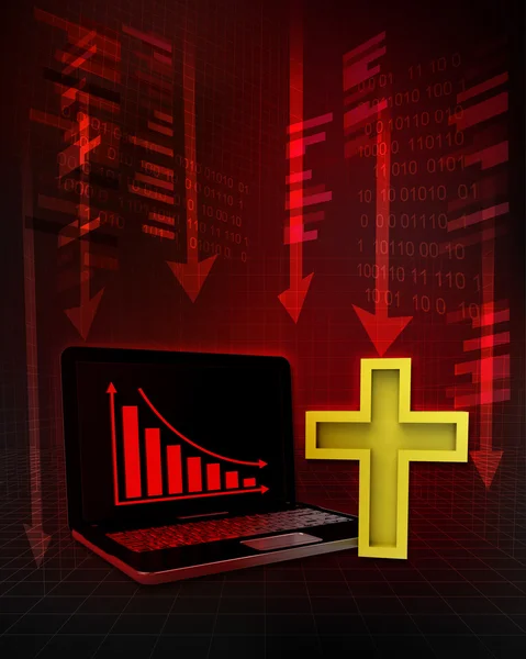 Golden cross with negative online results in business — Stock Photo, Image