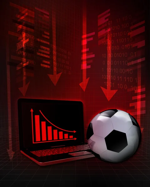 Soccer ball with negative online results in business — Stock Photo, Image