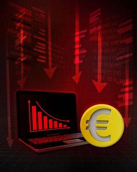 Euro-Goldmünze mit negativen Online-Geschäftsergebnissen — Stockfoto