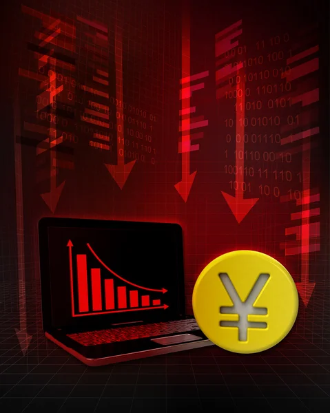 Золотая монета юаня с отрицательными результатами в Интернете в бизнесе — стоковое фото