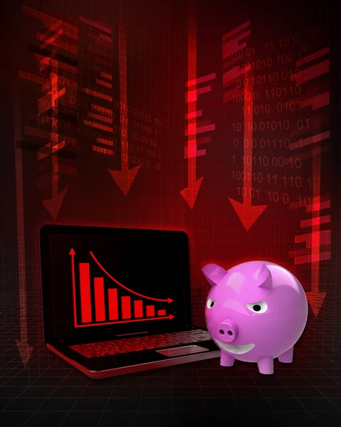 Cerdo rosa con resultados negativos en línea en los negocios —  Fotos de Stock