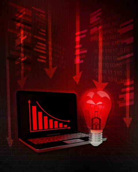 Red bulb with negative online results in business — Stock Photo, Image