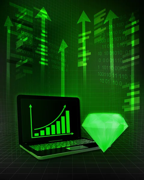 Green diamond with positive online results in business — Stock Photo, Image
