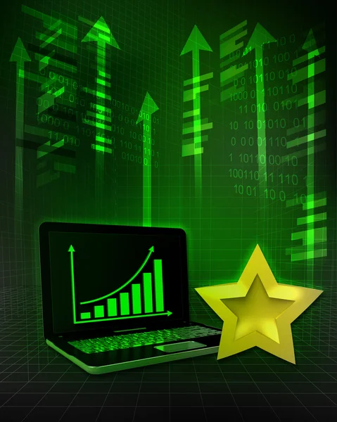 Estrela de ouro com resultados positivos on-line no negócio — Fotografia de Stock