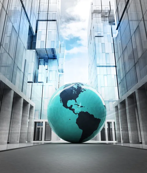 America earth globe in business city — Stock Photo, Image