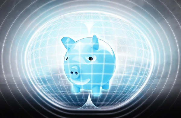 Happy pig stuck in energy capsule — Stock Photo, Image