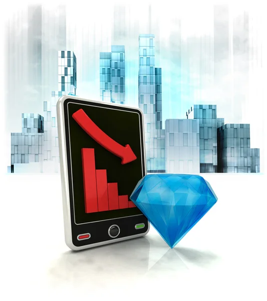 Blue diamond with negative online results in business district — Stock Photo, Image