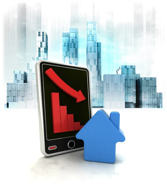 Acciones inmobiliarias con resultados negativos en línea en el distrito de negocios — Foto de Stock