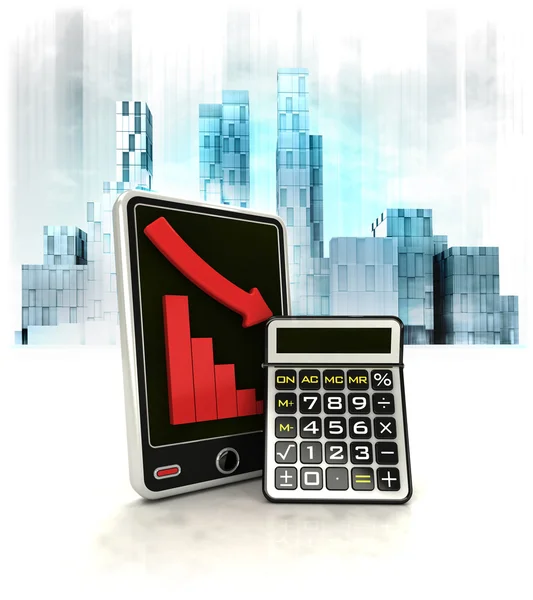 Calculator with negative online results in business district — Stock Photo, Image