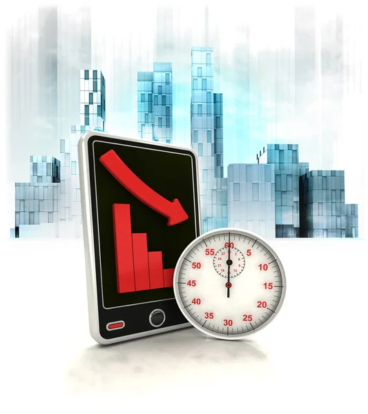 Stopwatch timer with negative online results in business district — Stock Photo, Image