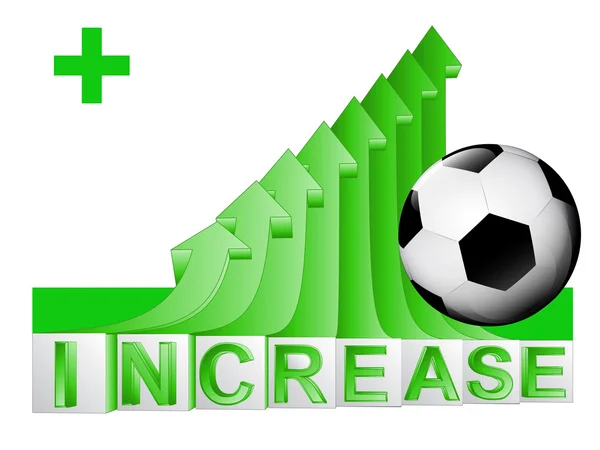 Soccer ball on green rising arrow graph vector — Stock Vector