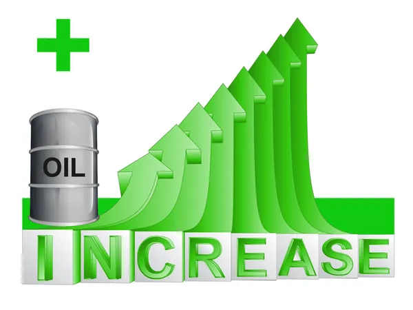 Barril de mercancía de petróleo en verde flecha ascendente vector gráfico — Archivo Imágenes Vectoriales