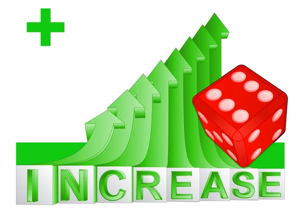 Red lucky dice on green rising arrow graph vector — Stock Vector