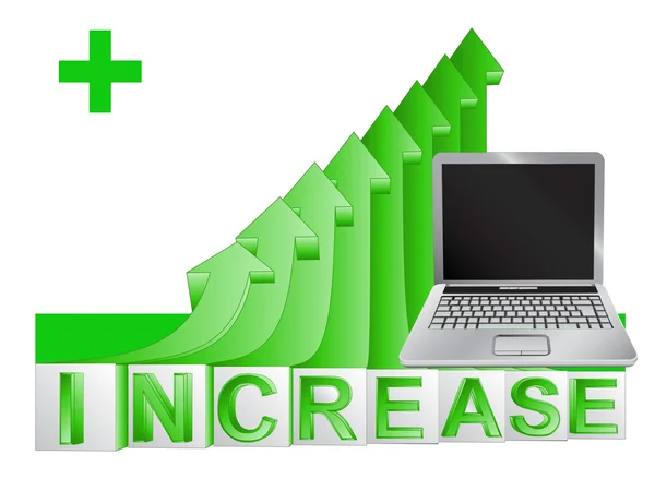 Ny laptop på gröna stigande pilen diagram vektor — Stock vektor
