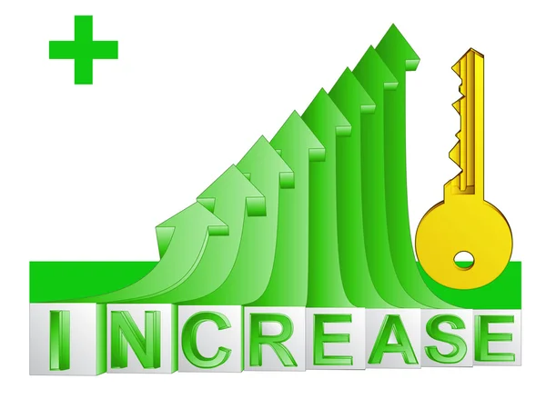 Chiave dorata sul vettore grafico freccia verde crescente — Vettoriale Stock