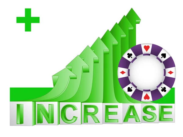Poker chip on green rising arrow graph vector — Stock Vector