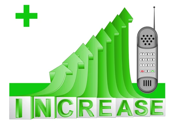 Comunicação telefônica no vetor gráfico de seta ascendente verde —  Vetores de Stock