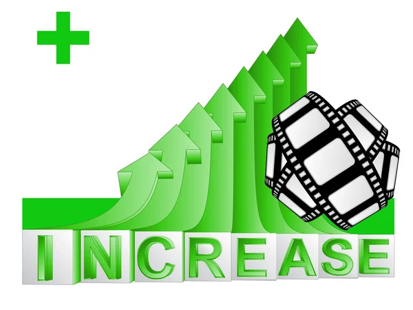 Movie tape on green rising arrow graph vector — Stock Vector