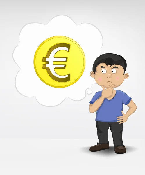 Pojken funderar på euron pengar verksamhet — Stock vektor