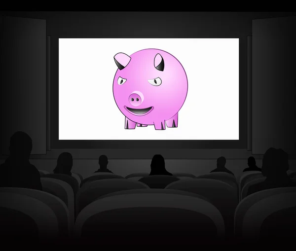 Happy pig advertisement as cinema projection vector — Stock Vector