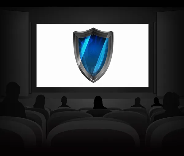 Security shield advertisement as cinema projection vector — Stock Vector