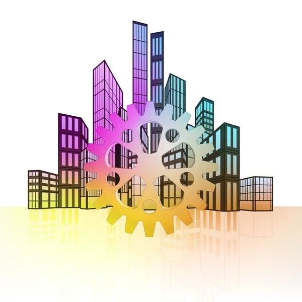 Industrial part with colorful cityscape — Stock Vector