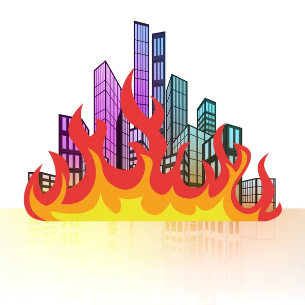 Fogo de chama em paisagem urbana colorida — Vetor de Stock