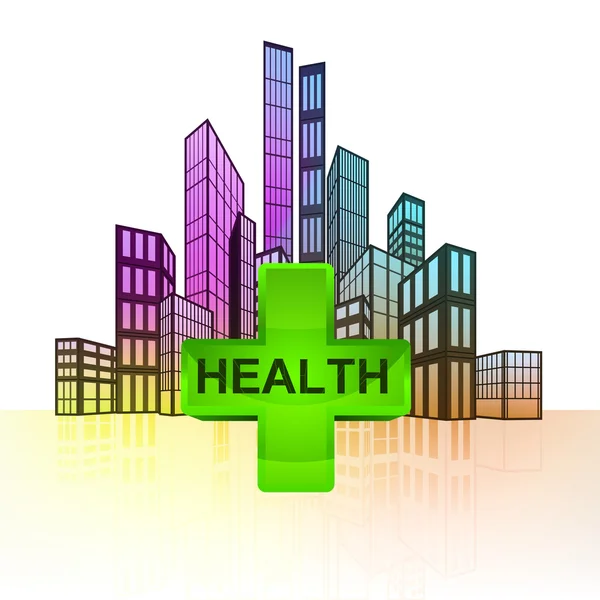 Health care with colorful cityscape — Stock Vector