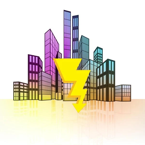 Thunderbolt with colorful cityscape — Stock Vector