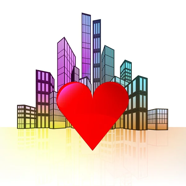 Coeur d'amour avec paysage urbain coloré — Image vectorielle