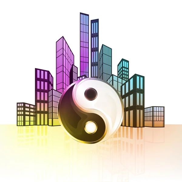 Mind balance icon with colorful cityscape — Stock Vector