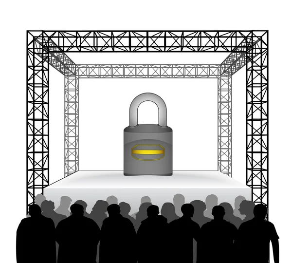 Security padlock on festival stage — Stock Vector