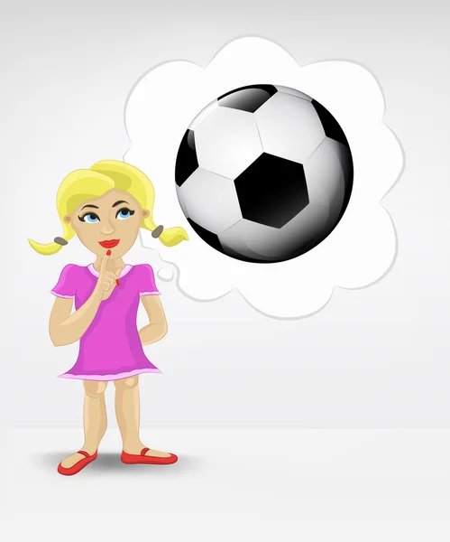 Nuori tyttö ajattelee jalkapalloa — vektorikuva