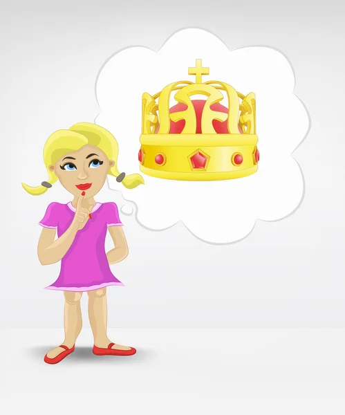 Royal crown hakkında düşünme genç kız — Stok Vektör