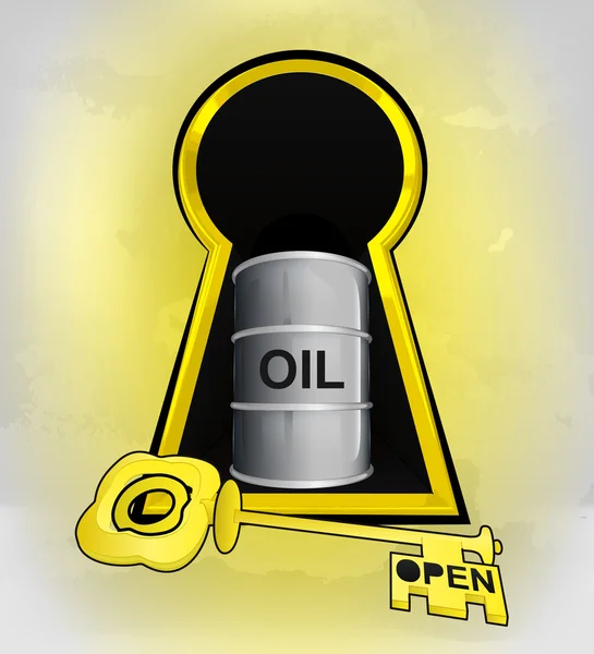 Sleutelgat gouden koopvaardij ingang met olie vat — Stockvector