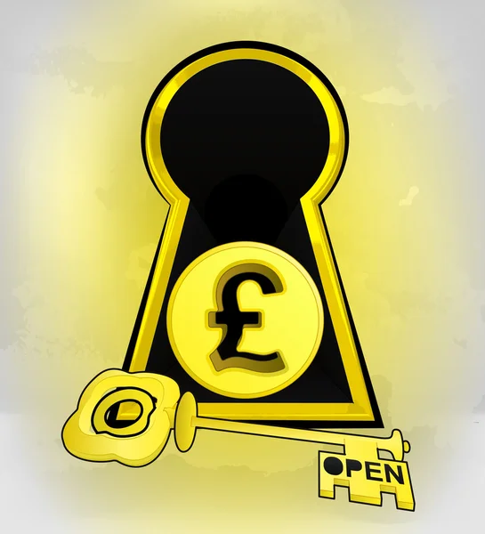 Keyhole golden entrance to be rich with Pound coin — Stock Vector