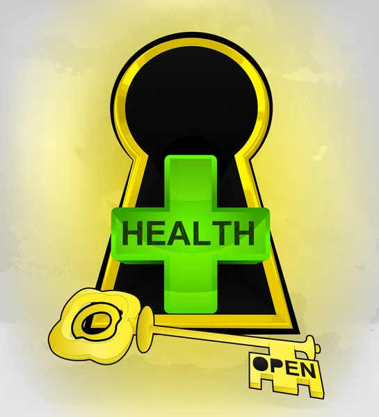Keyhole golden entrance to health behind — Stock Vector