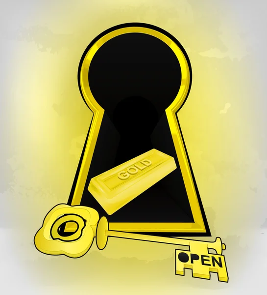 Schlüsselloch goldener Eingang mit Goldreichtum im Inneren — Stockvektor