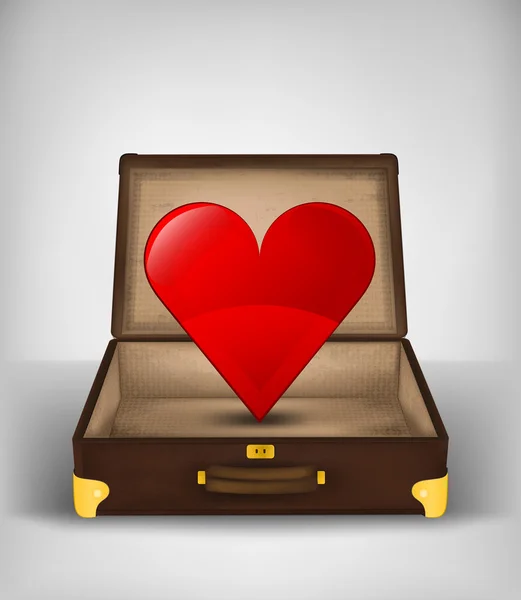 Amour de voyage dans une valise de voyage ouverte — Image vectorielle